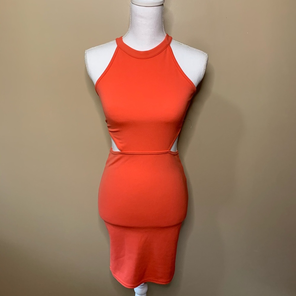 Missguided Coral High Neck Cut Out Dress
